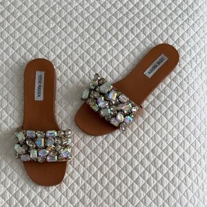 Steve Madden Brown Slide Sandals with Iridescent Gems